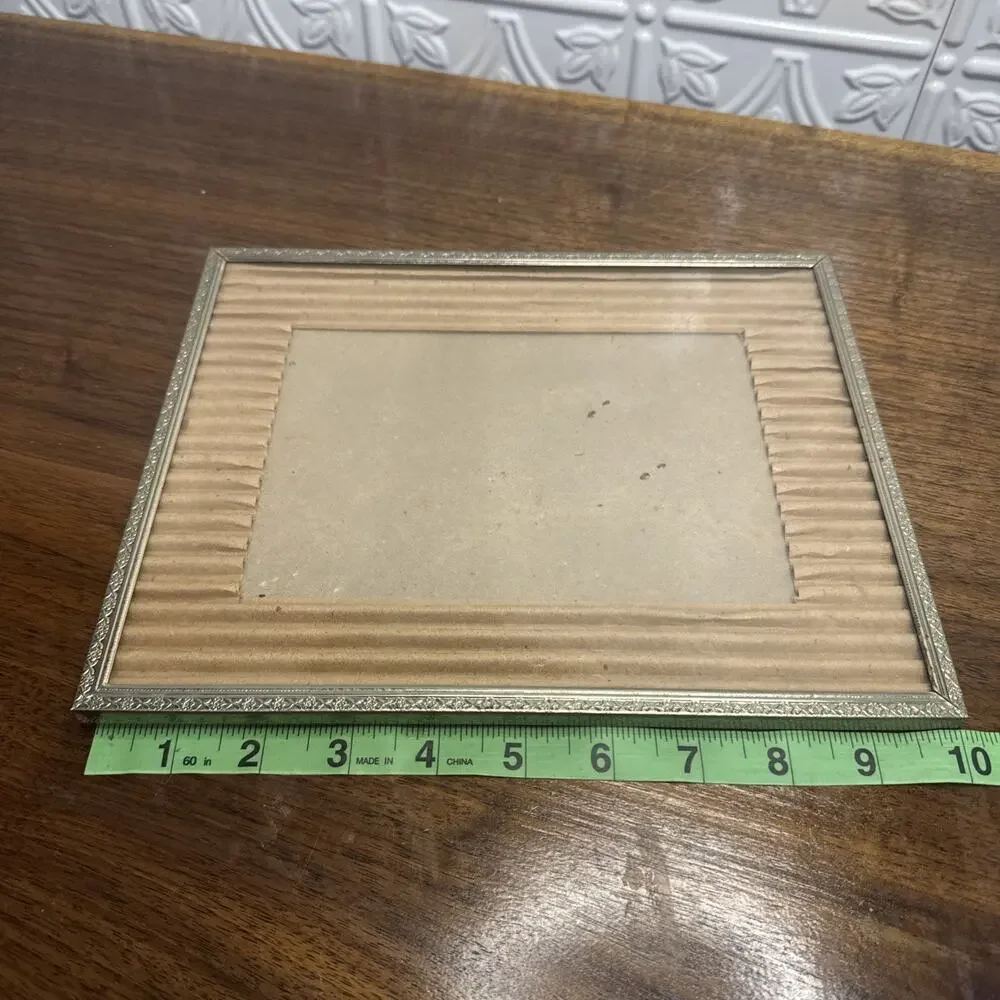 Vintage Metal Picture Frame Glass Easel Gold Tone Ornate Design 8x10 MCM Decor